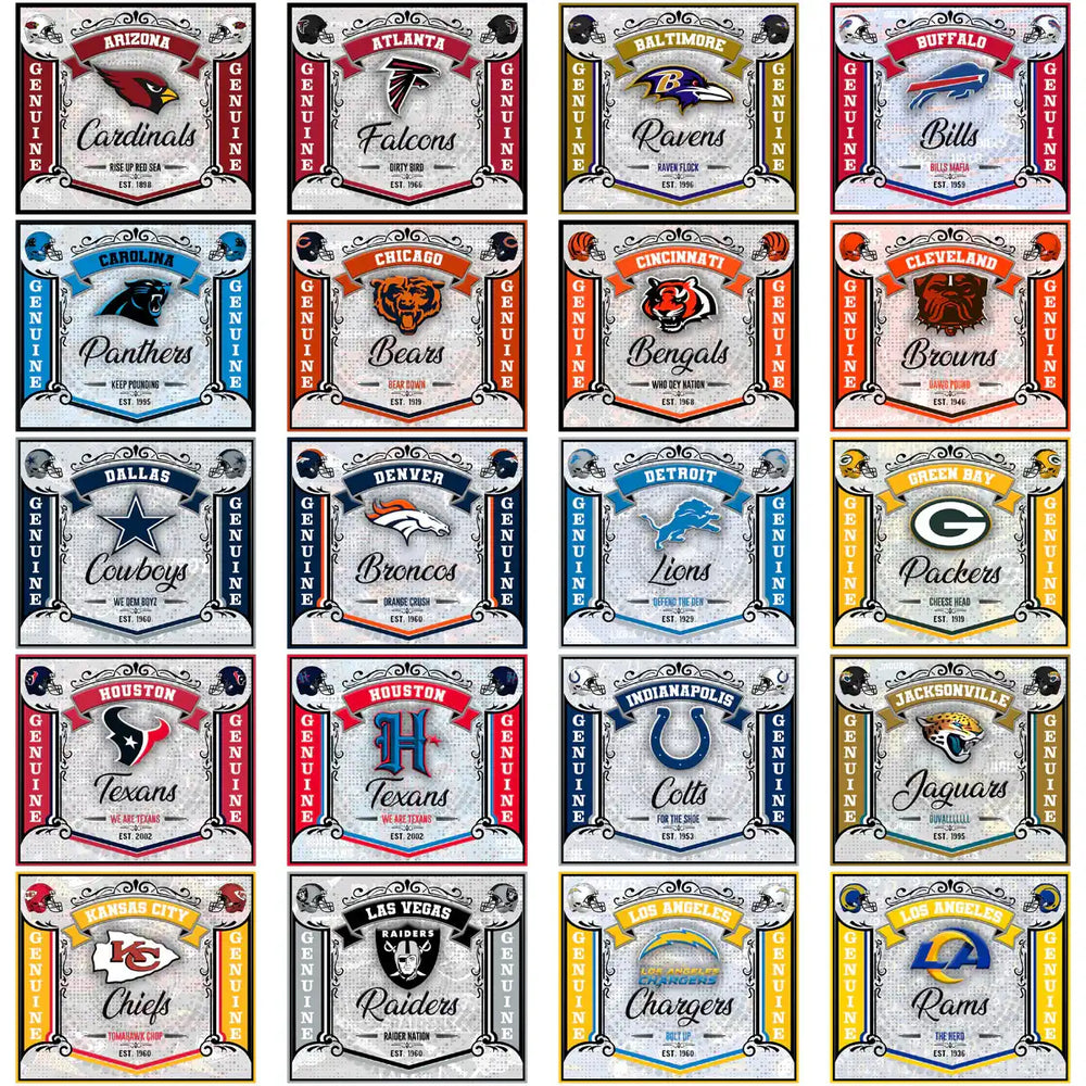 NFL team vintage-style logo designs for DTF, DTG, embroidery, print-ready PNG SVG PES, instant download