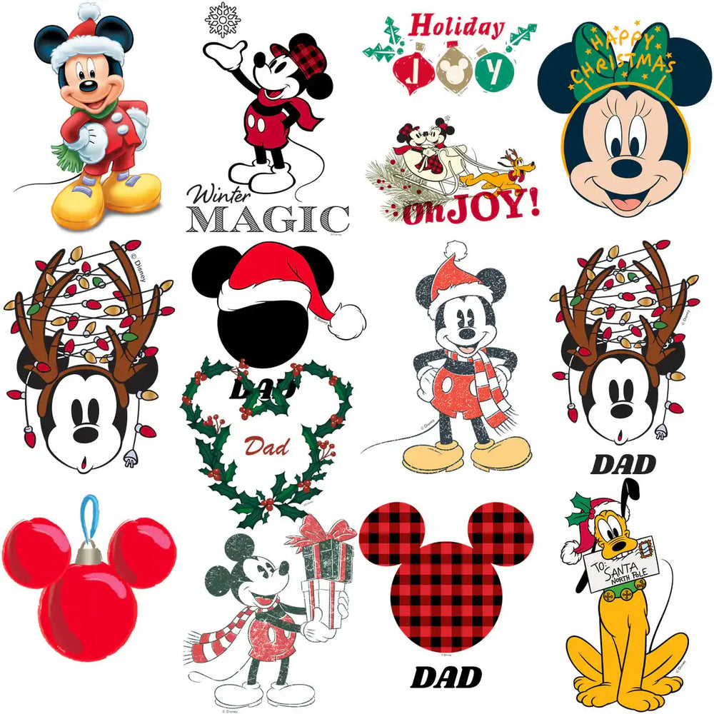 Mickey Mouse holiday designs with Christmas themes, festive patterns, and family-friendly graphics for print-ready use.