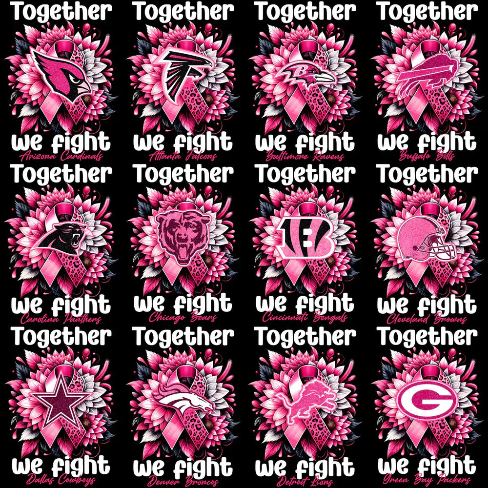 Pink ribbon NFL team designs with floral patterns for breast cancer awareness