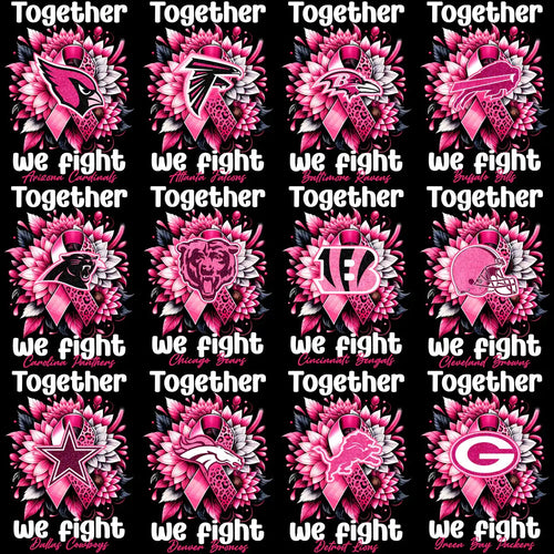 Pink ribbon NFL team designs with floral patterns for breast cancer awareness
