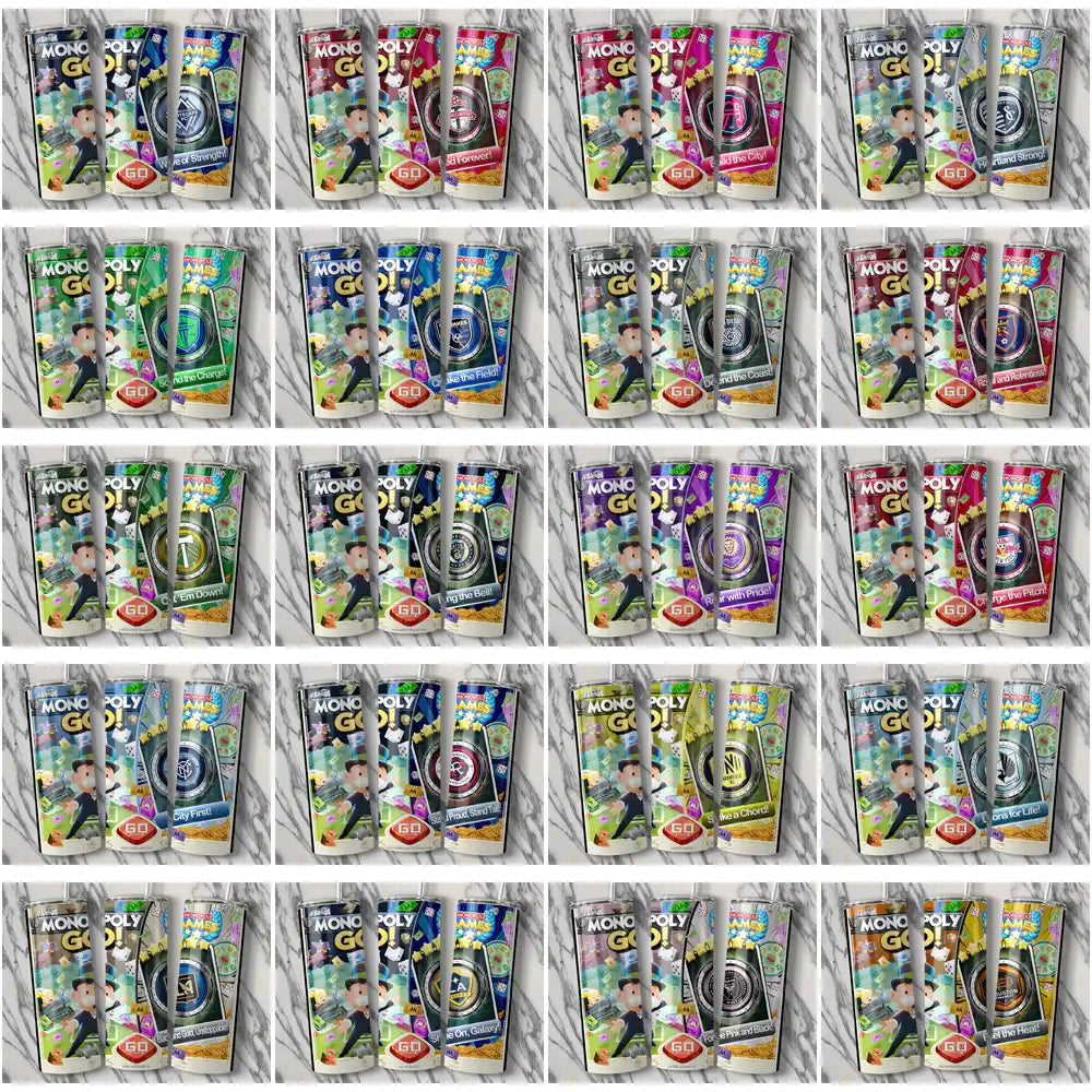 Monopoly Go! tumbler wrap designs for sublimation, vibrant game-themed patterns, print-ready PNG files