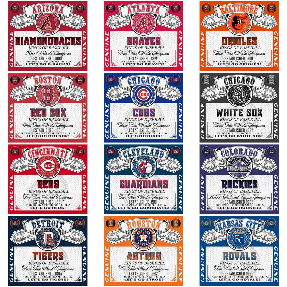 Vintage baseball team labels for DTF/DTG & embroidery designs — MLB teams like Red Sox, Cubs, Yankees, Astros