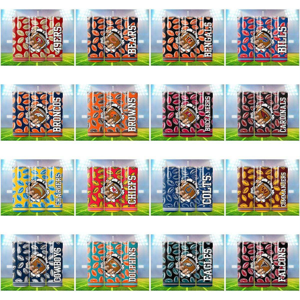 NFL team-themed tumbler wraps with football designs for DTF/DTG printing