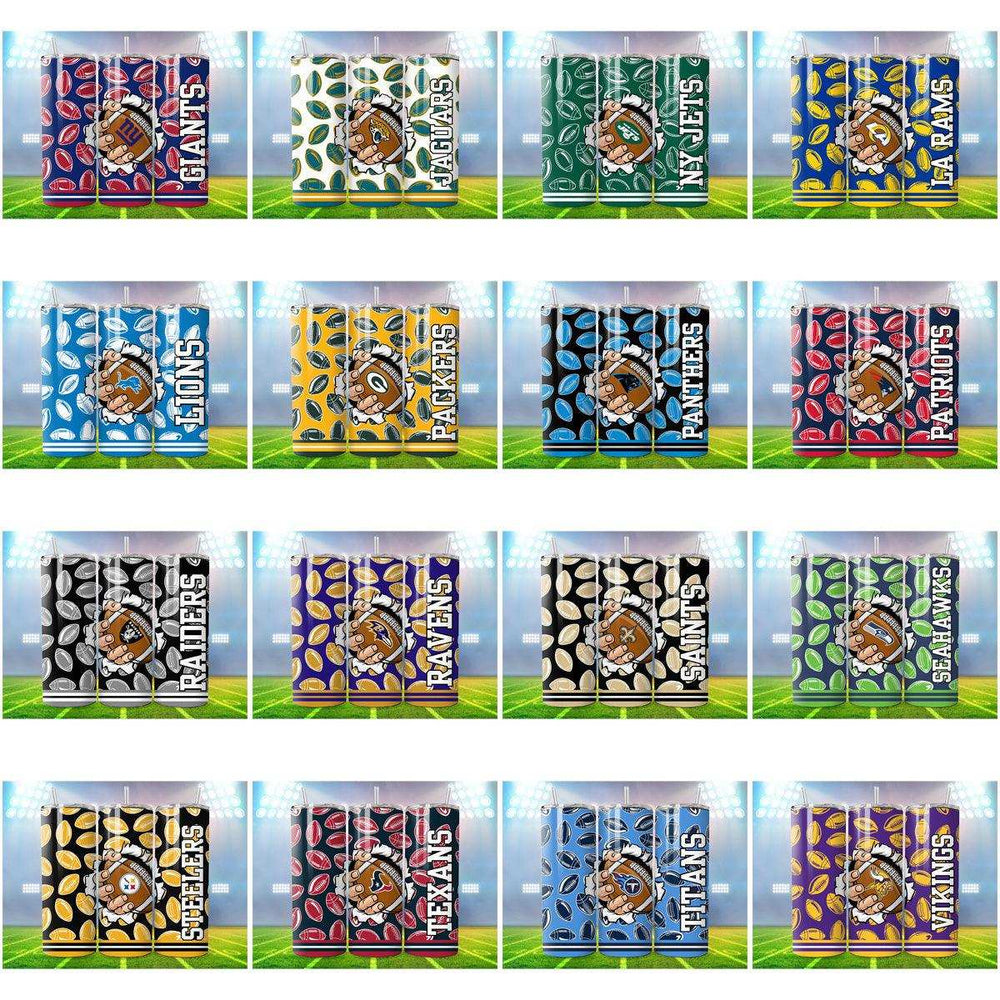 NFL team tumbler wrap designs with football patterns and team logos for sublimation printing