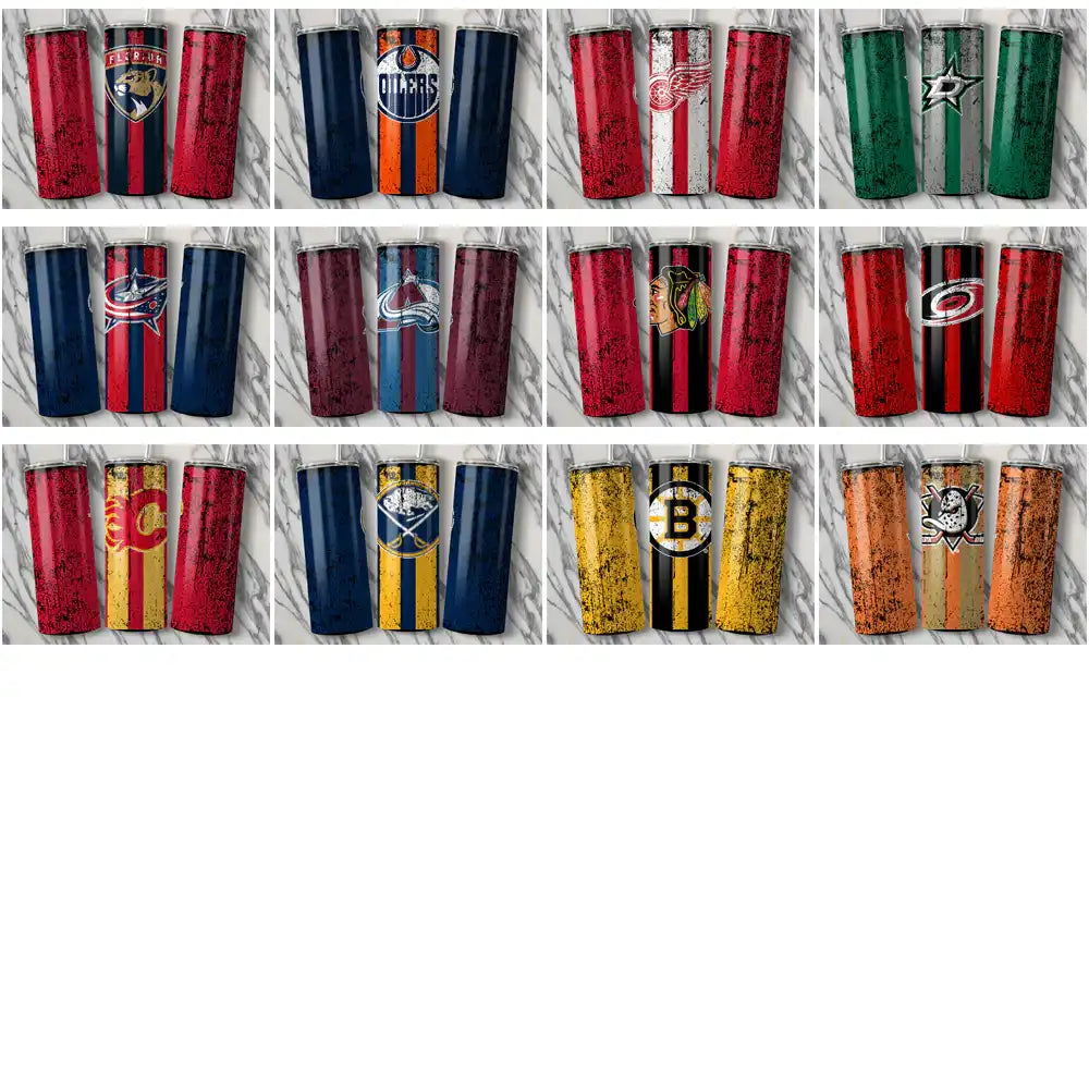 NHL team tumbler wrap designs in distressed style, print-ready for DTF/DTG, SVG/PNG formats