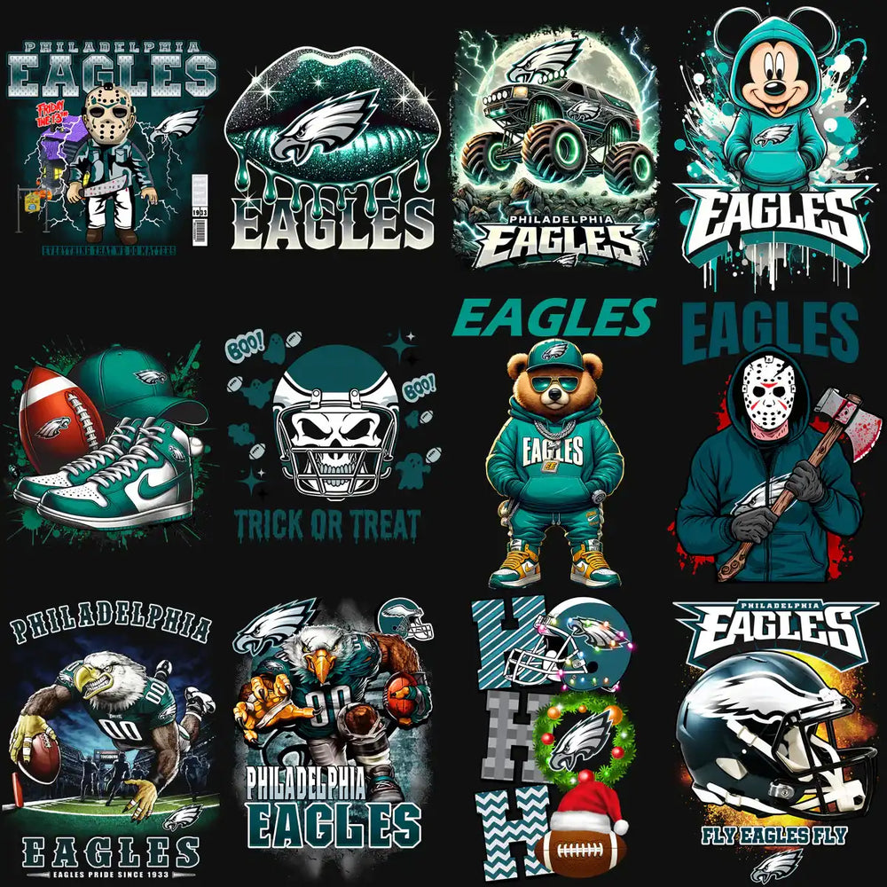 Philadelphia Eagles DTF/DTG designs bundle with football, Halloween, and holiday themes for instant download