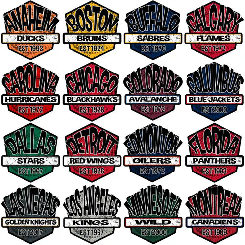 NHL team logos including Bruins, Blackhawks, Oilers, and Canadiens — print-ready DTF/DTG designs