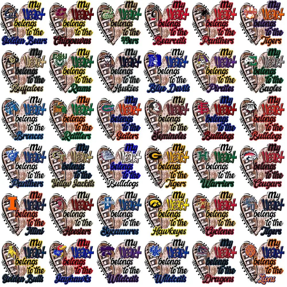 My Heart Belongs To Football Team Designs - Print-Ready DTF DTG SVG Bundles