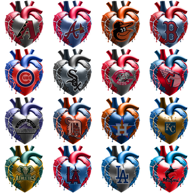 30 Baseball Teams Bleeding Heart Designs Bundle PNG