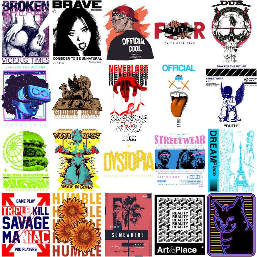 Print-ready DTF DTG t-shirt designs bundle with bold graphics, streetwear art, and SVG PNG files for instant download