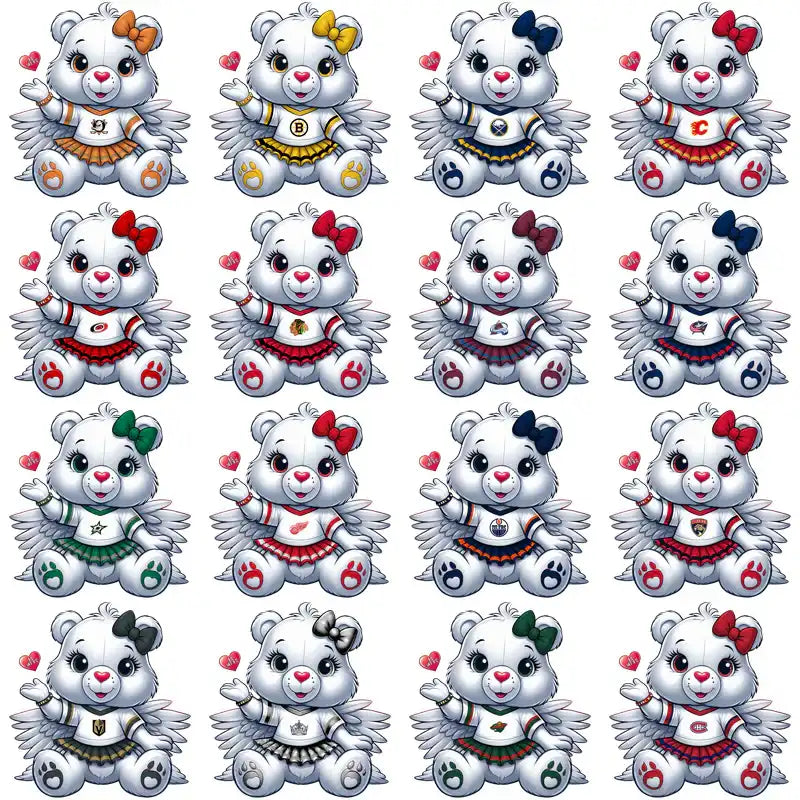 Cute angel bear designs in NHL team jerseys for DTF, DTG, embroidery – print-ready PNG, SVG, PES