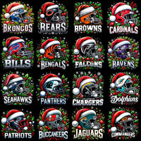Load image into Gallery viewer, 32 Christmas Helmets Football Teams (Black knockout) Designs Bundle PNG
