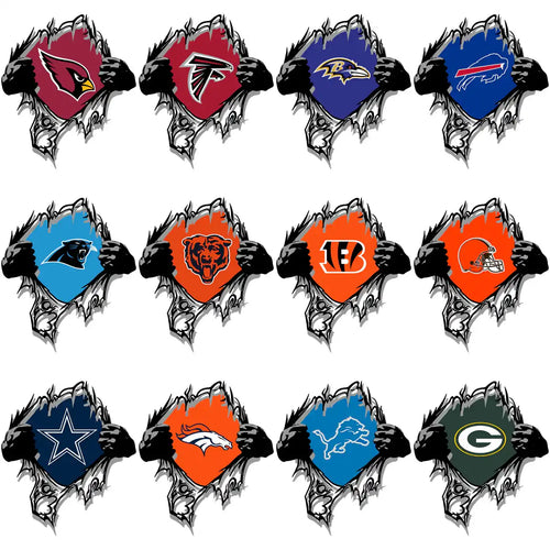 NFL team logos in ripped shirt designs for DTF/DTG printing
