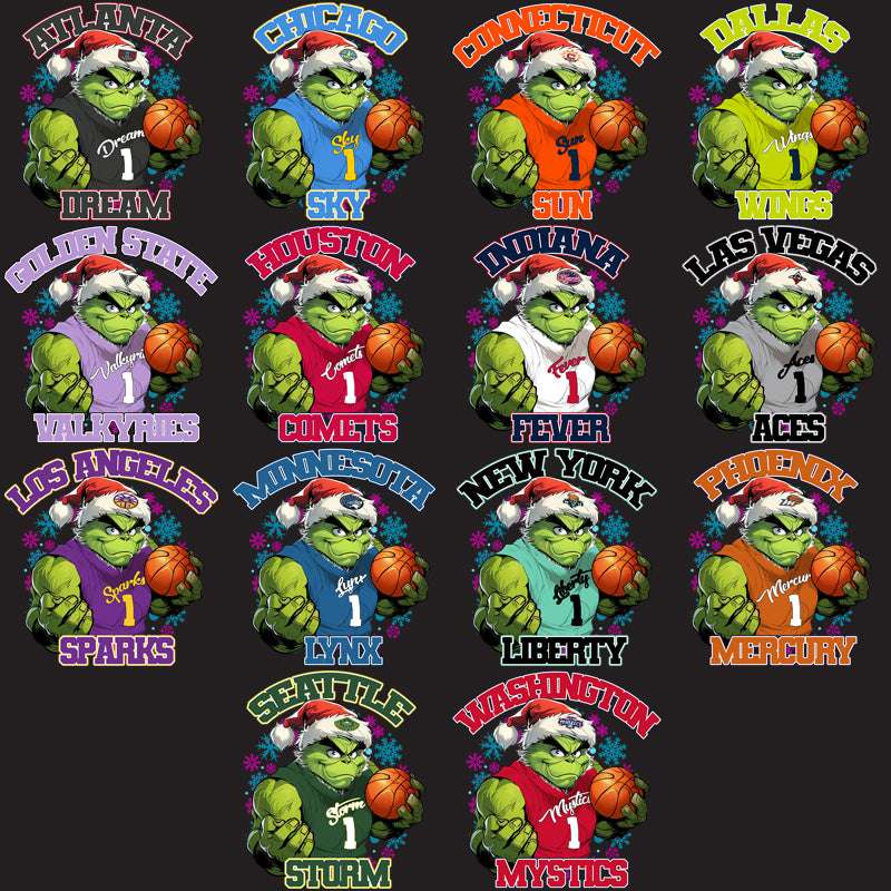 12 Women Basketball Teams Grinch Snowflakes Designs Bundle PNG