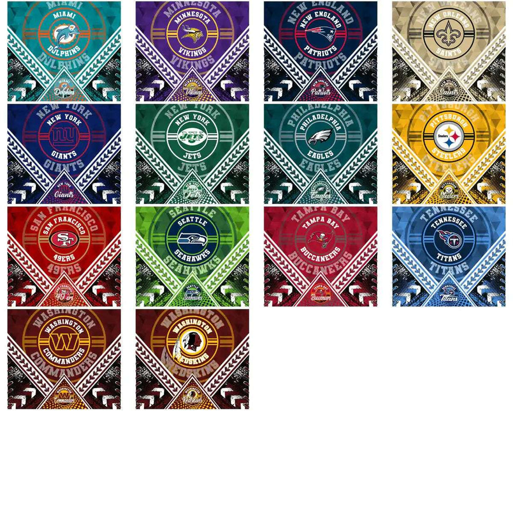 NFL team logos in geometric designs for DTF/DTG printing, embroidery, and tumbler wraps