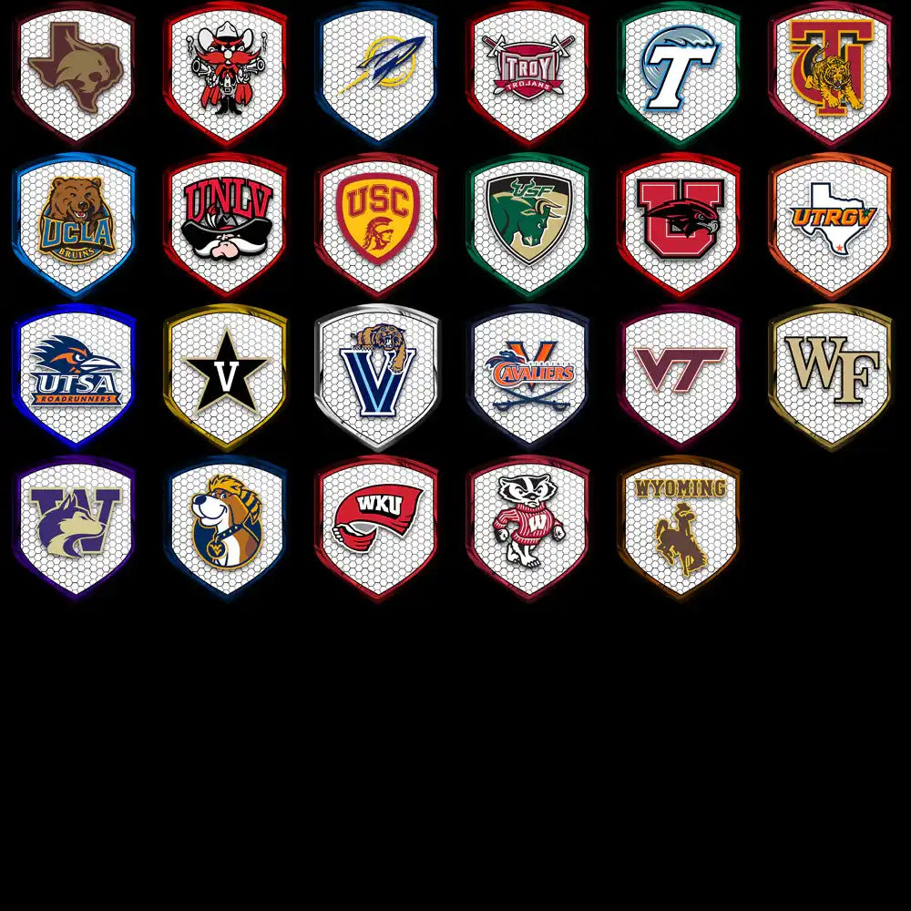 College sports team logos in shield designs for DTF/DTG and embroidery projects