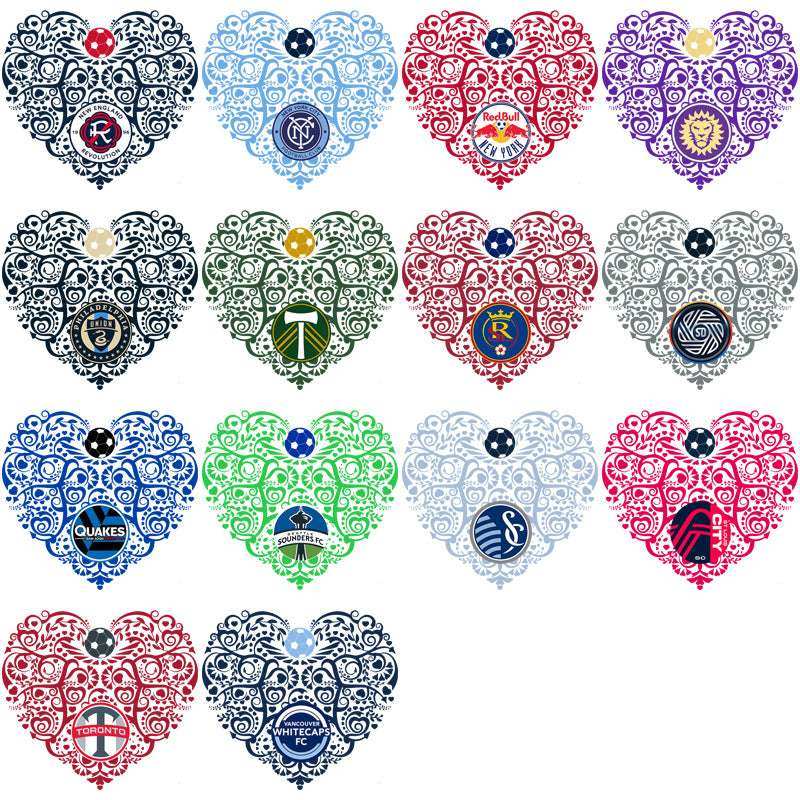 30 Soccer Teams Fancy Heart Designs Bundle PNG