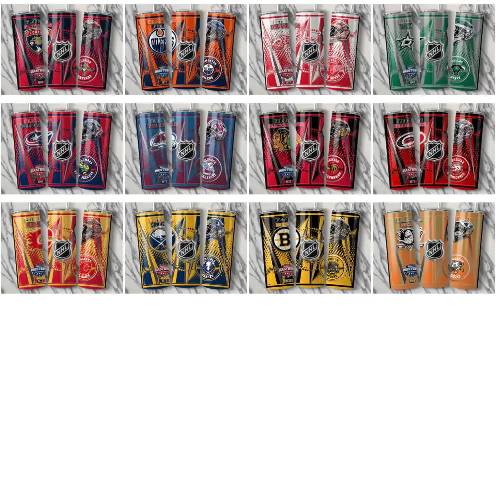 NHL team tumbler wrap designs for DTF/DTG printing, featuring vibrant logos and print-ready PNG/SVG files.