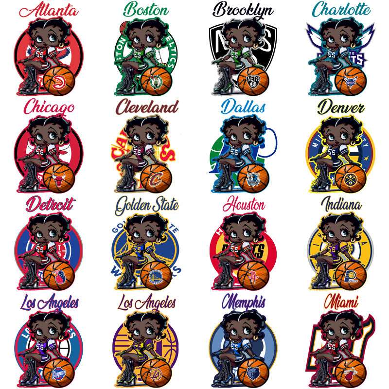 30 Basketball Teams Betty Boop Basketball Melanine Designs Bundle PNG