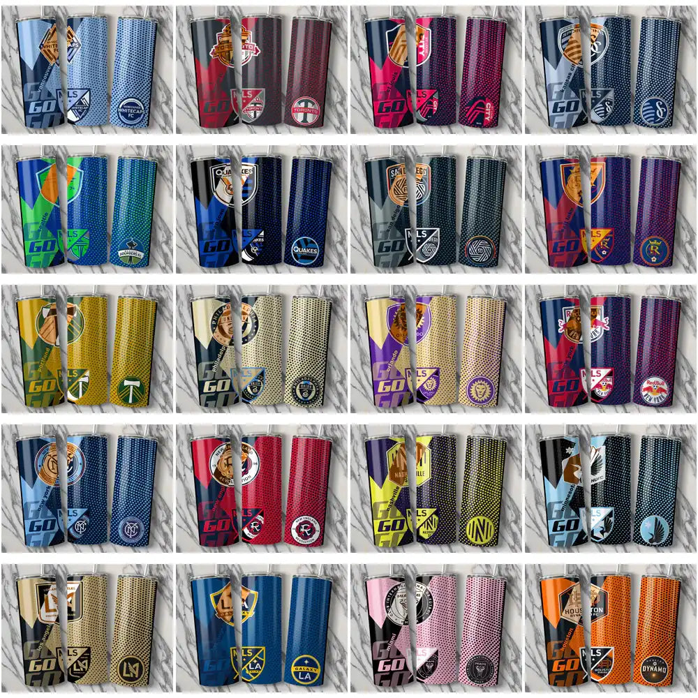 MLS team tumbler wrap designs for DTF/DTG printing, featuring vibrant logos and patterns.