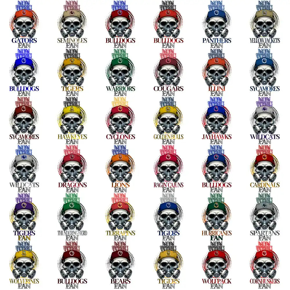 Skull gas mask designs for college sports teams, print-ready PNG/SVG for DTF/DTG, embroidery, tumblers