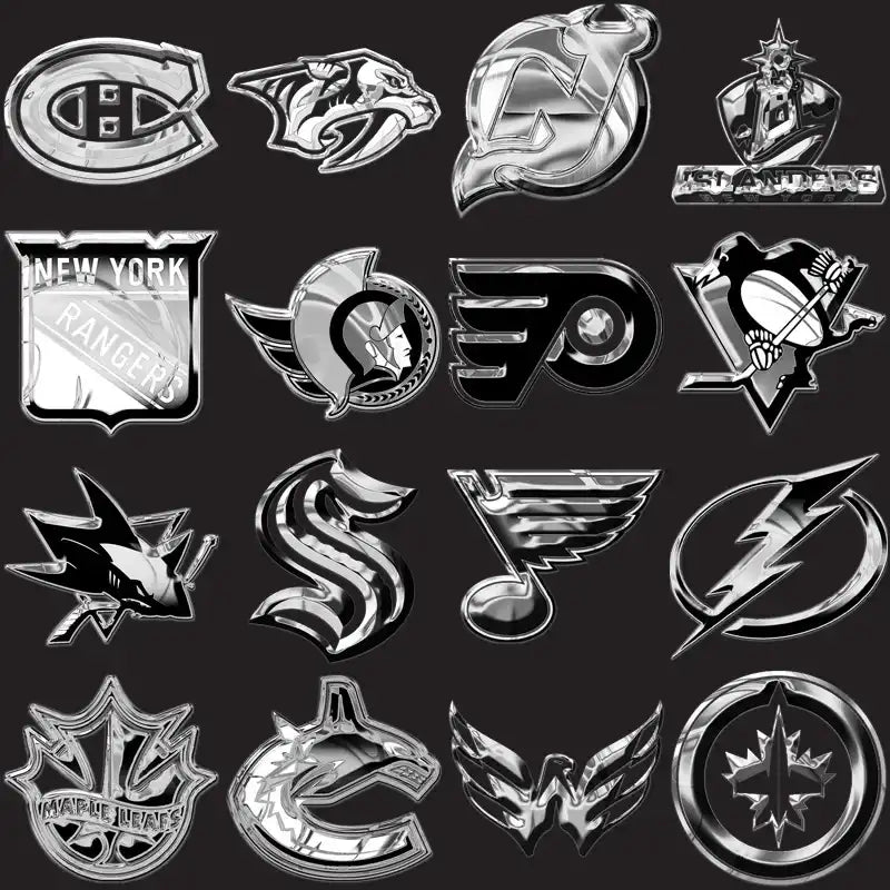 Metallic NHL team logos for DTF/DTG and embroidery designs, print-ready PNG, SVG, PES