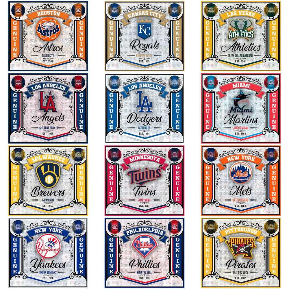 Vintage MLB team logos for print-ready designs, including Astros, Dodgers, Yankees, and more.