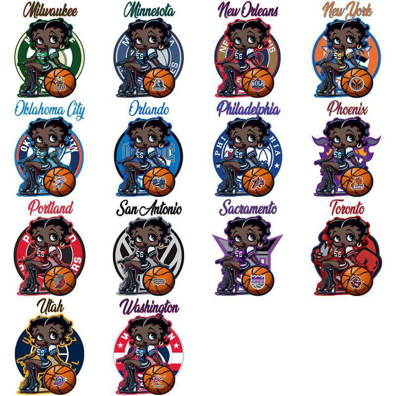 30 Basketball Teams Betty Boop Basketball Melanine Designs Bundle PNG