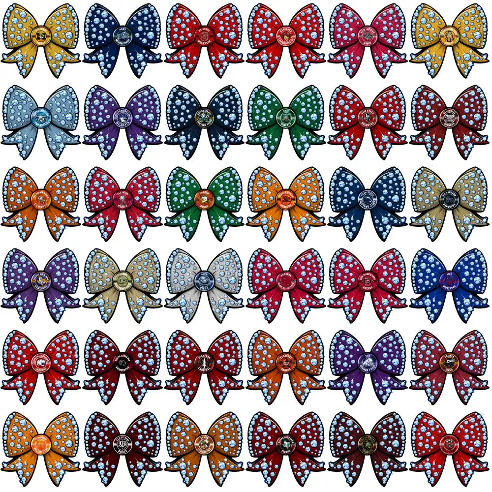 Colorful rhinestone bow designs for DTF, DTG, embroidery & tumbler wraps – print-ready PNG, SVG, PES