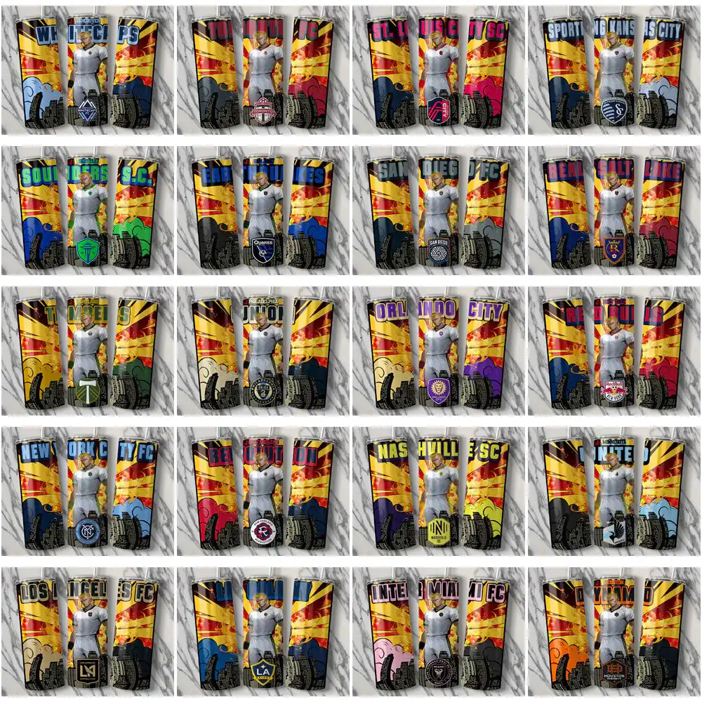 Soccer team tumbler wraps with city skyline designs, print-ready for DTF/DTG, instant download