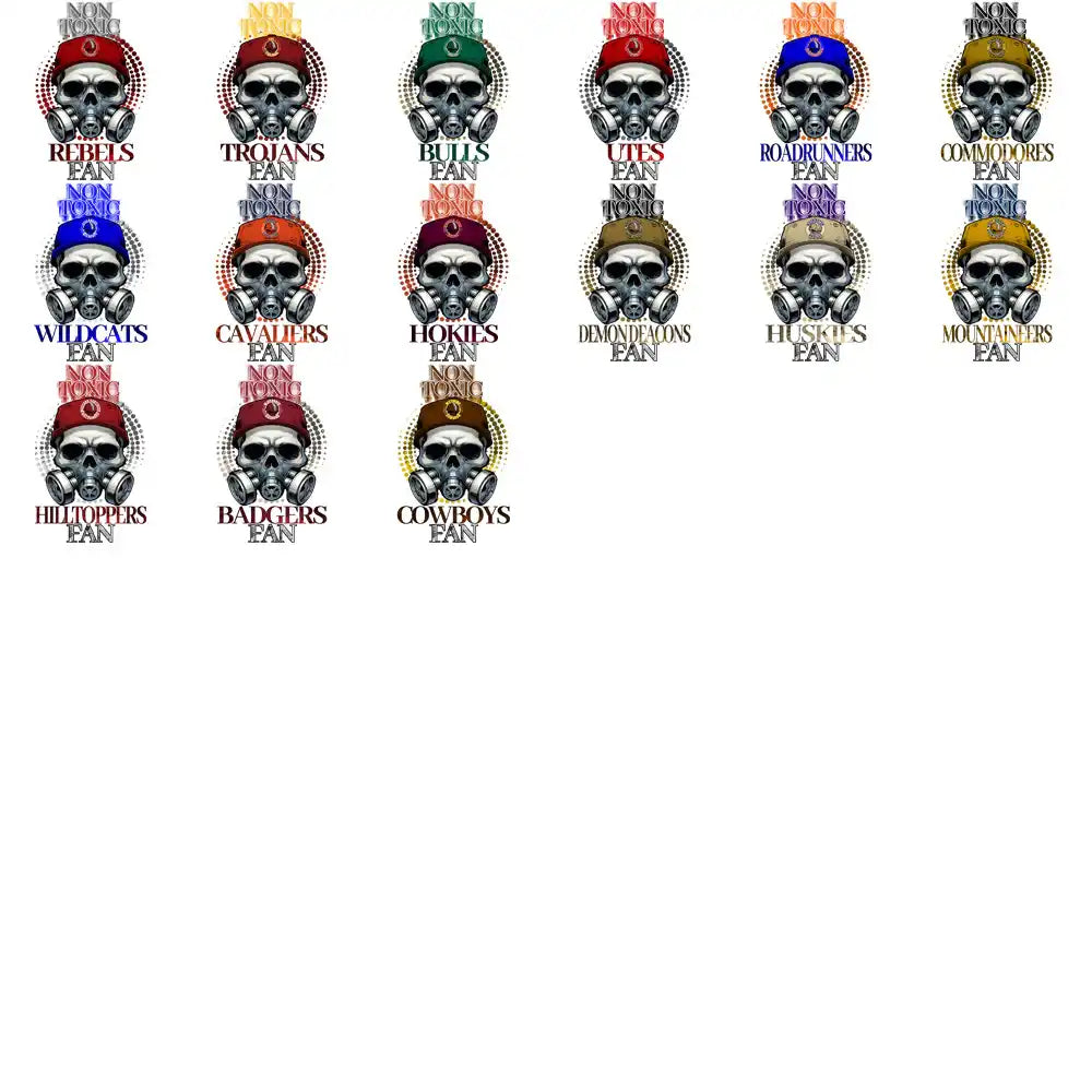 Skull gas mask designs for sports teams, college fans, DTF/DTG print-ready, instant download