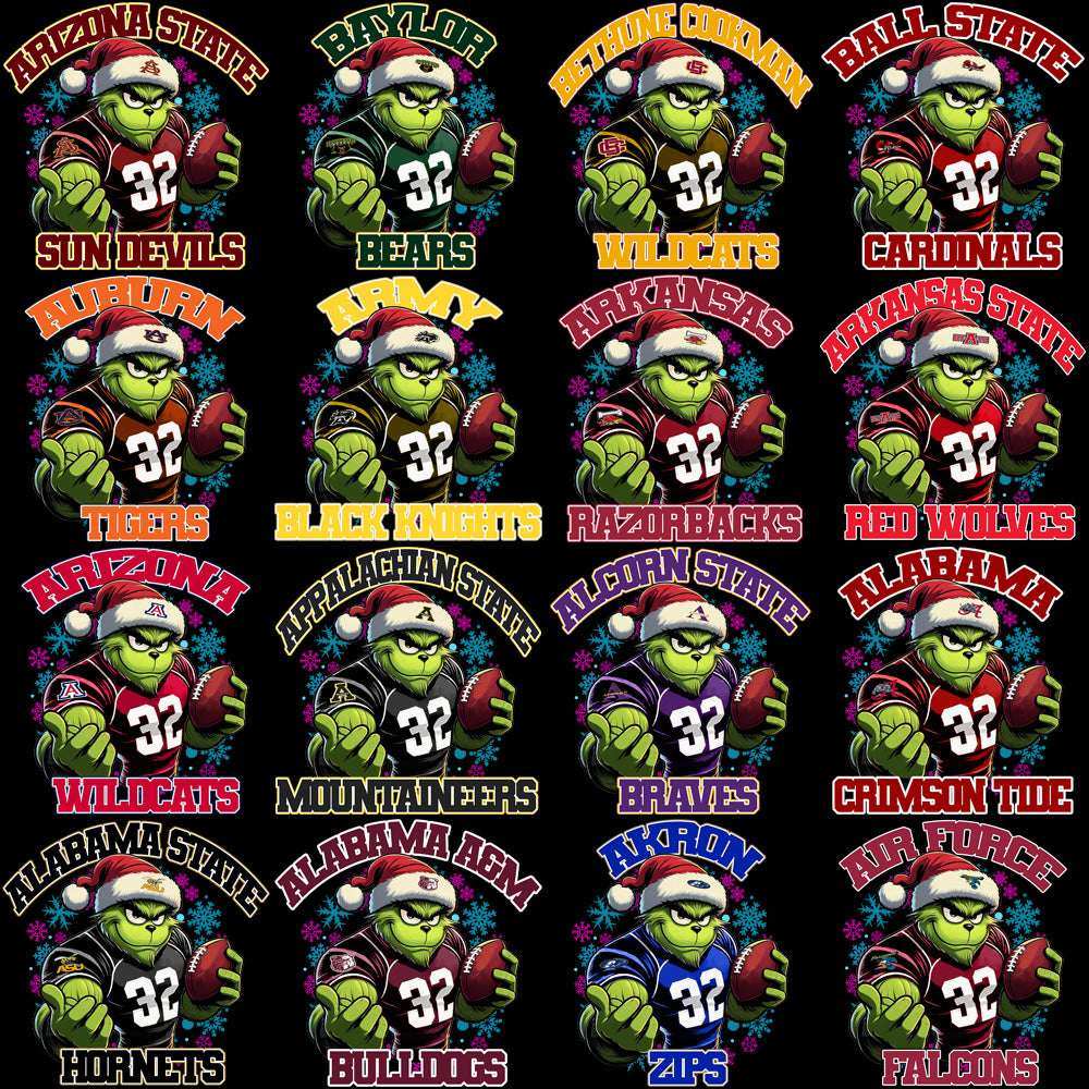 123 College NCAA Grinch Snowflakes PNG Designs Bundle