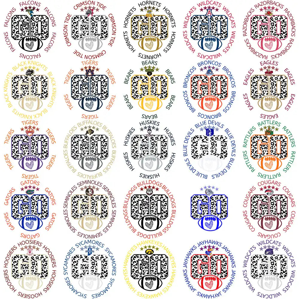 Leopard print GO football team designs for DTF, DTG, embroidery, tumbler wraps – instant download PNG SVG PES