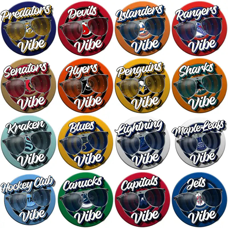 Hockey team vibe badges with sunglasses, print-ready for DTF/DTG, embroidery, tumbler wraps