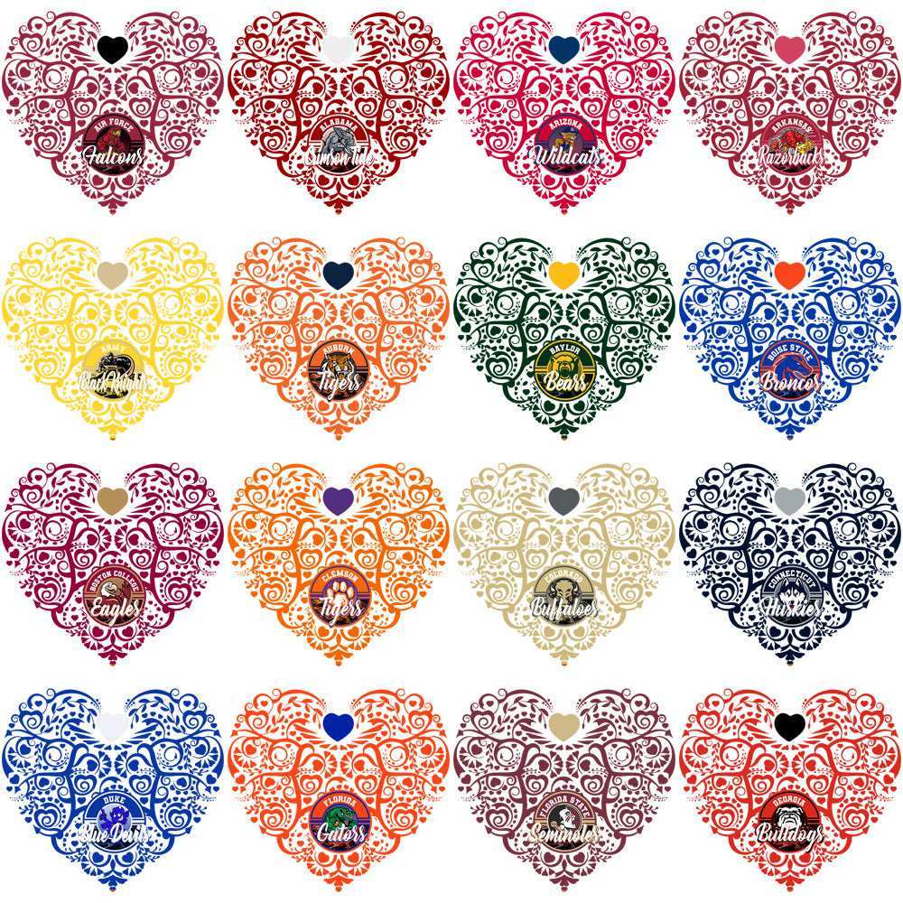 55 College NCAA Teams Fancy Heart Designs Bundle PNG