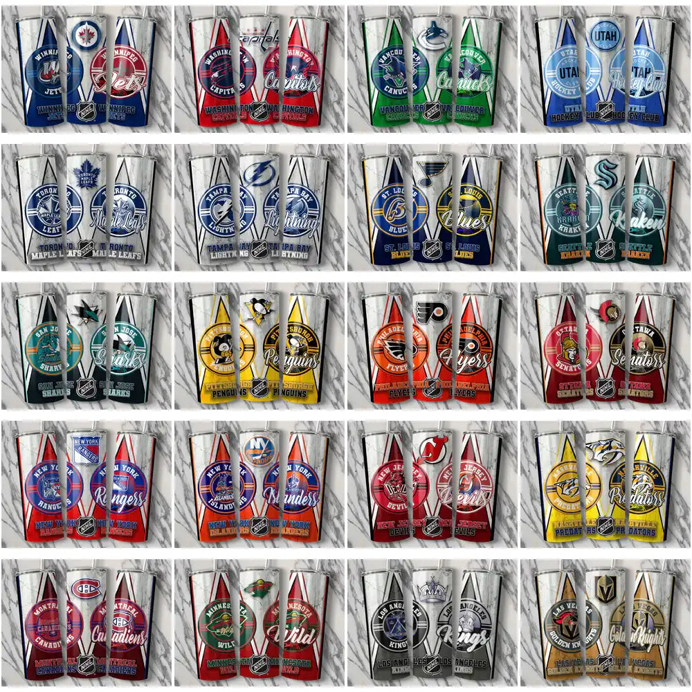 NHL team logo tumbler wraps for DTF/DTG printing, featuring vibrant designs and instant download options.