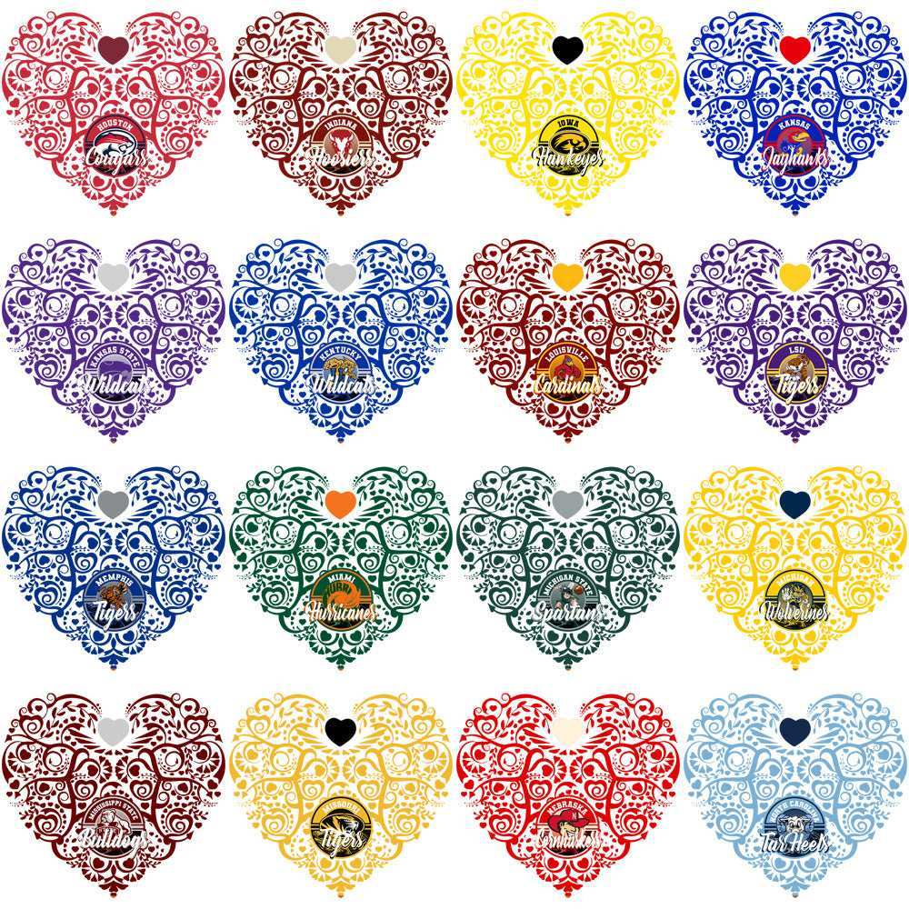 55 College NCAA Teams Fancy Heart Designs Bundle PNG