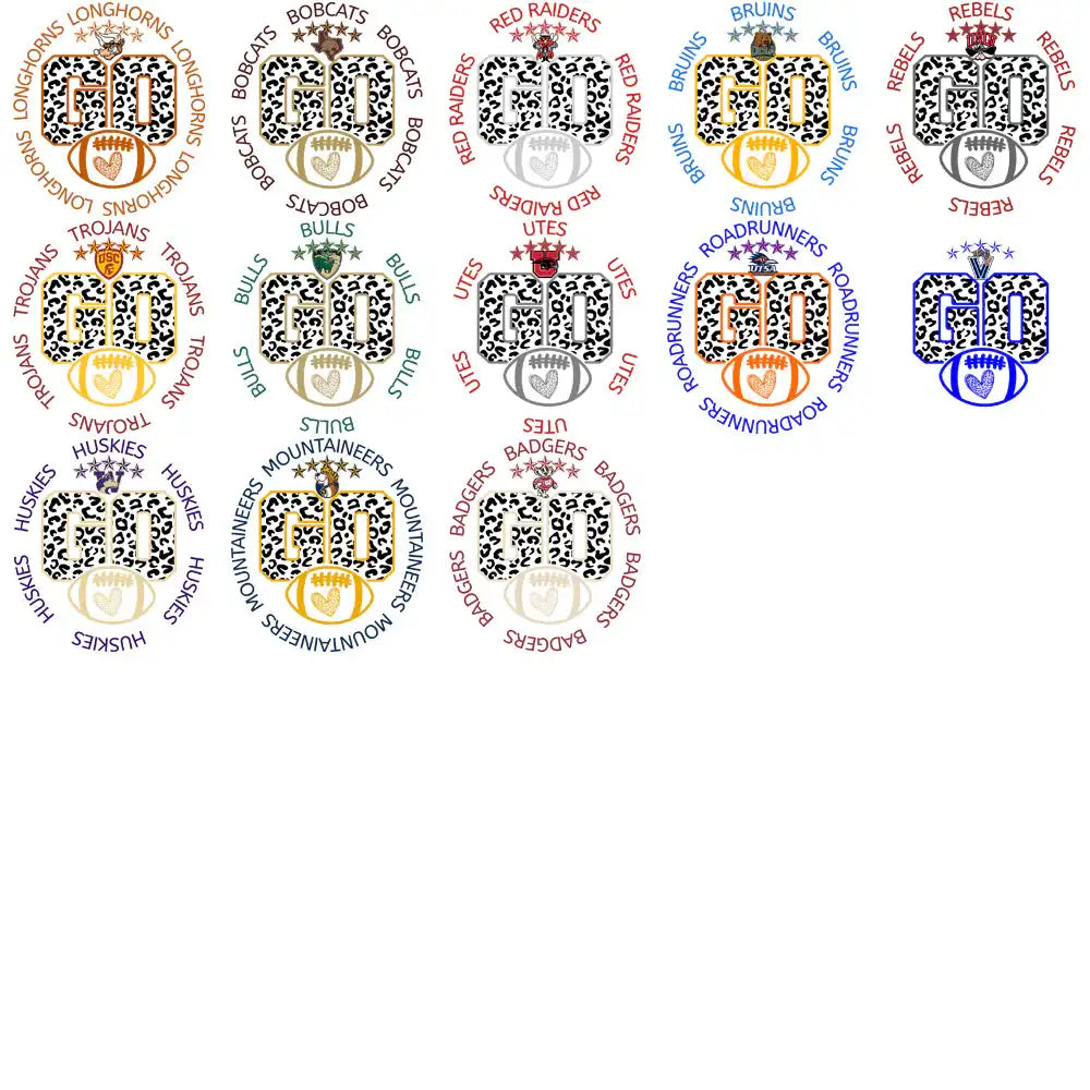 Leopard print 'GO' football team designs for DTF, DTG, embroidery, SVG, PNG print-ready bundles