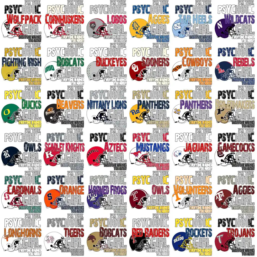 Psychotic Girl college football team designs for DTF DTG print-ready PNG SVG