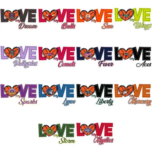 Basketball team love designs with heart logos for DTF DTG embroidery, print-ready PNG SVG files