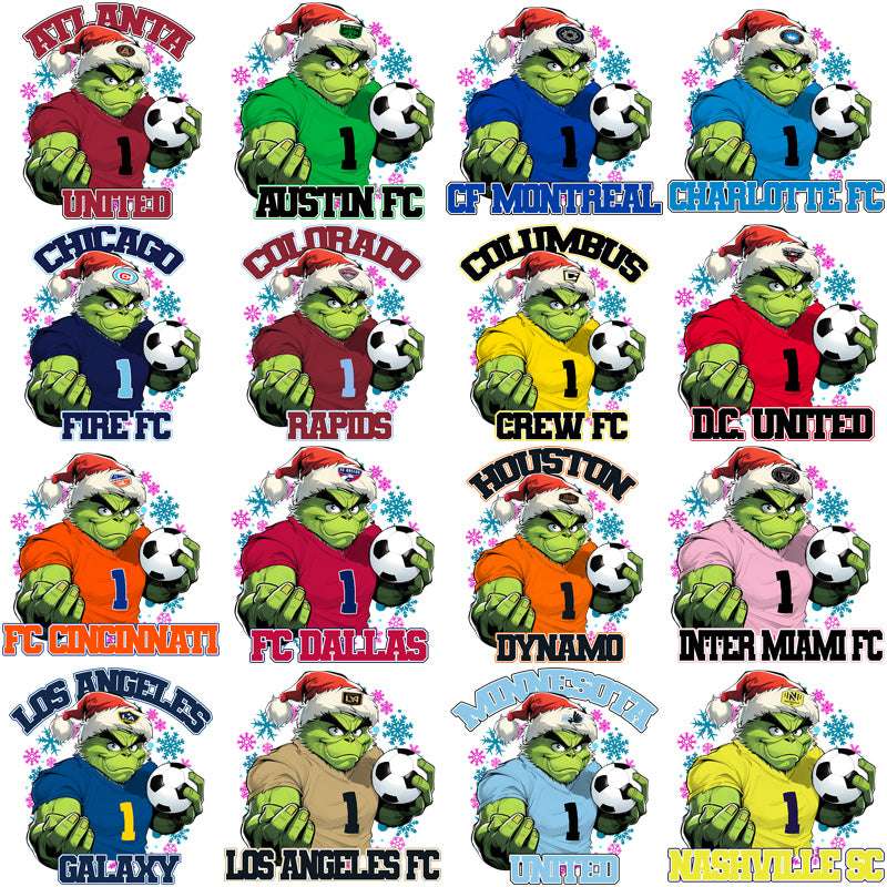 30 Soccer Teams Grinch Snowflakes Designs Bundle PNG