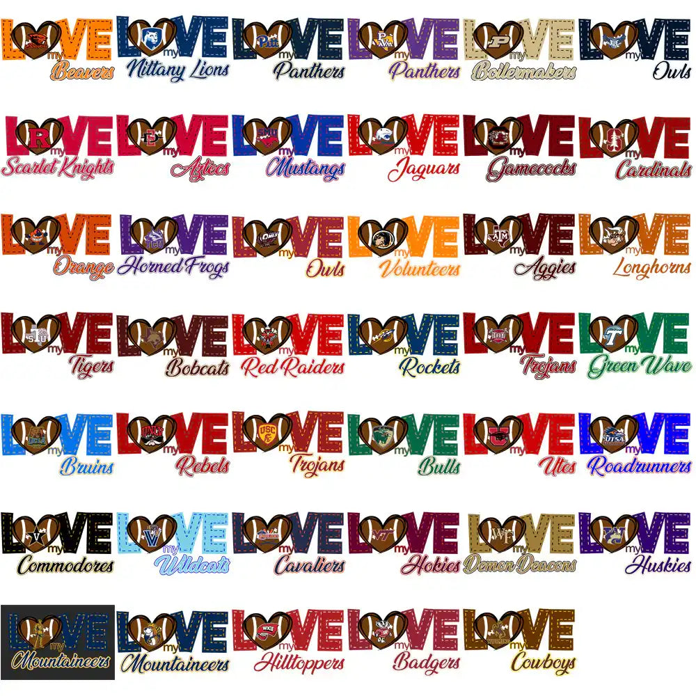 College team love designs for DTF, DTG, embroidery — print-ready PNG, SVG, PES bundles