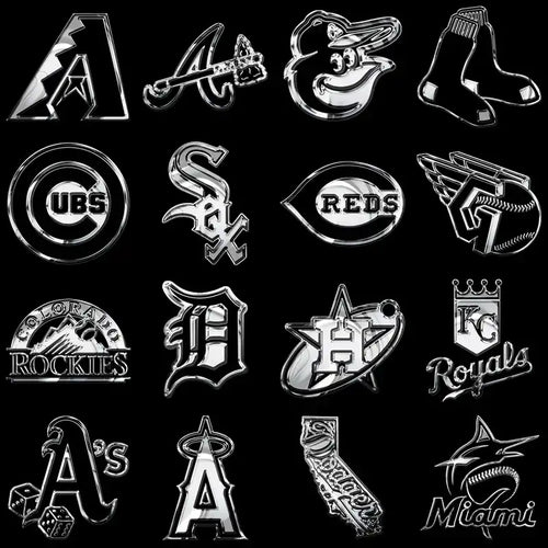 Metallic MLB team logos for DTF/DTG and embroidery designs, print-ready PNG, PES, SVG