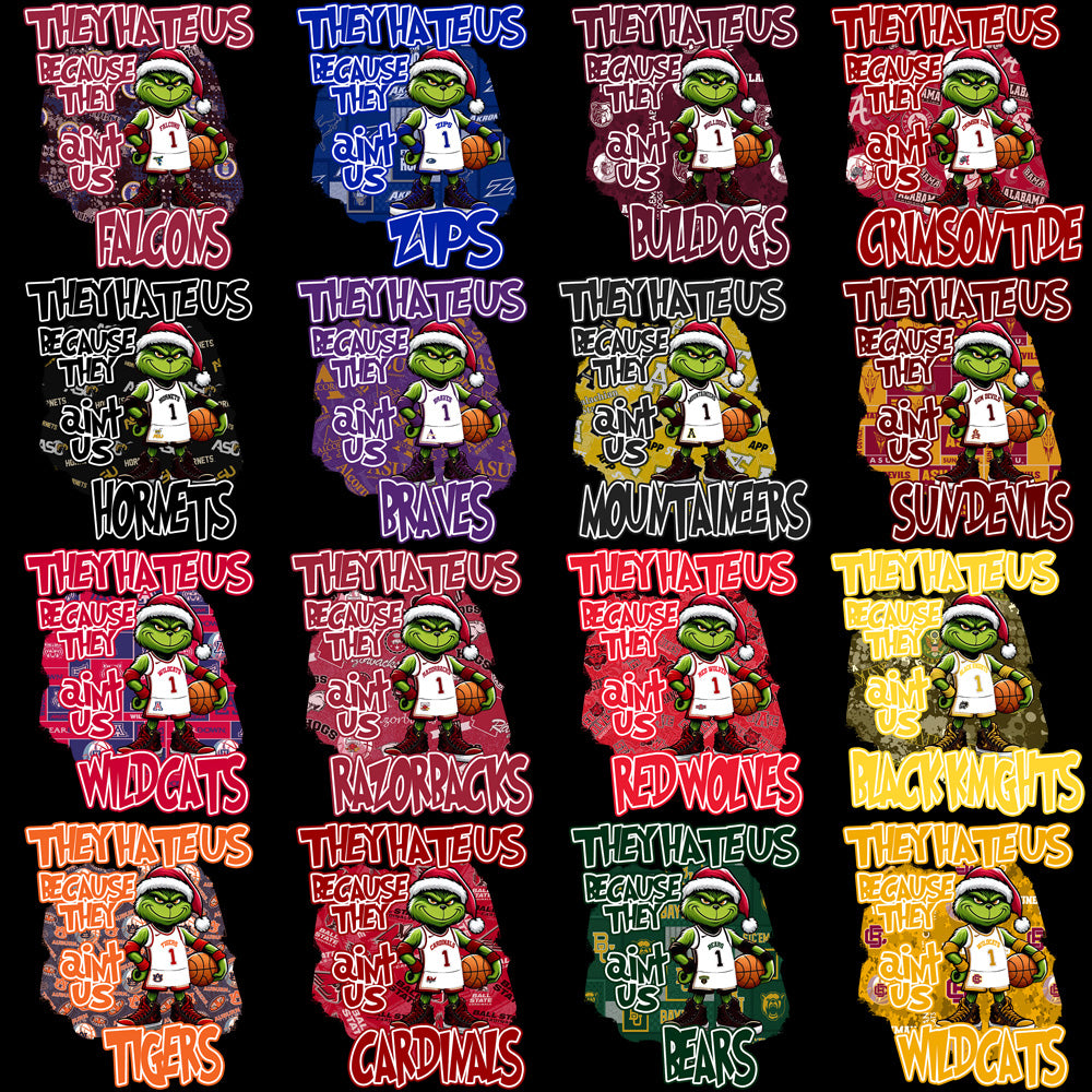 118 College NCAA Grinch They Hate Us Basketball PNG Designs Bundle