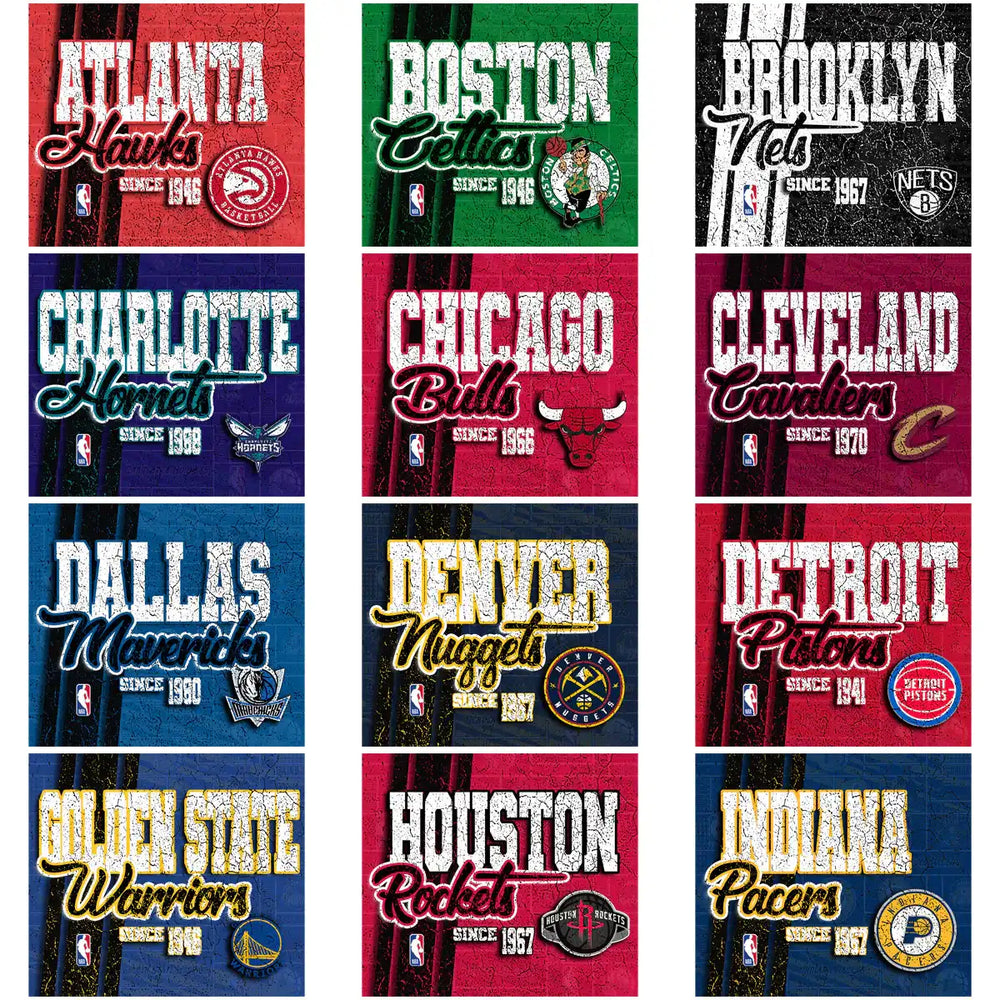 NBA team logos with vintage distressed style for DTF, DTG, embroidery designs