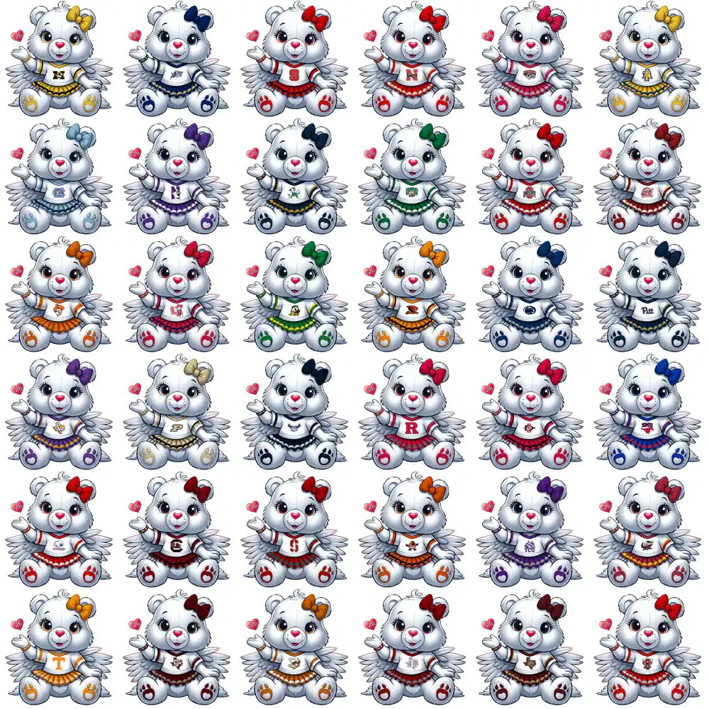 Cute angel bear designs in college team jerseys, perfect for DTF, DTG, embroidery & tumbler wraps