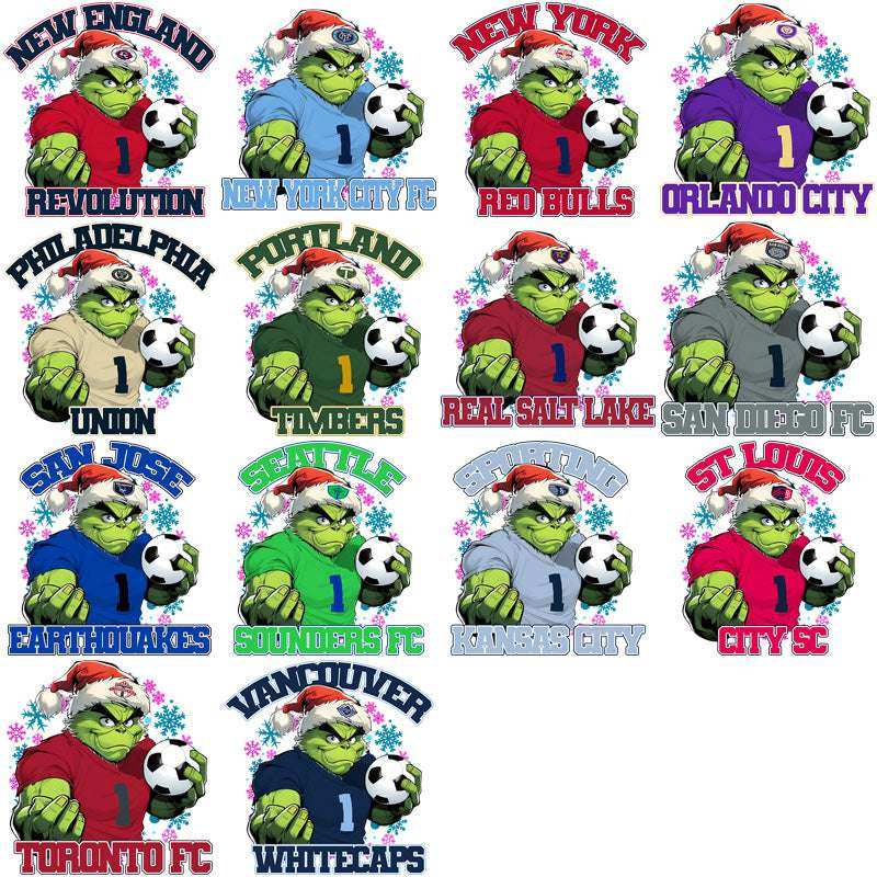 30 Soccer Teams Grinch Snowflakes Designs Bundle PNG