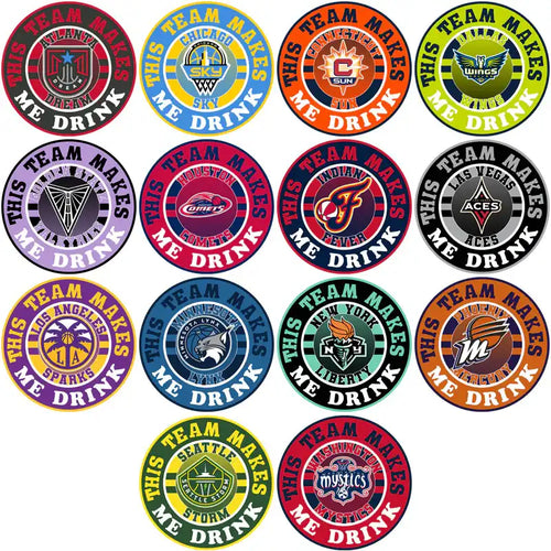 This Team Makes Me Drink: 14 sports team-themed circular designs for DTF, DTG, embroidery, tumbler wraps