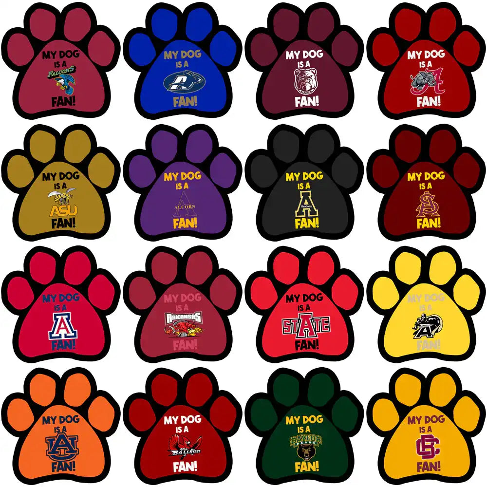 Paw print designs for dog fans of college teams, print-ready for DTF, DTG, embroidery, or tumbler wraps