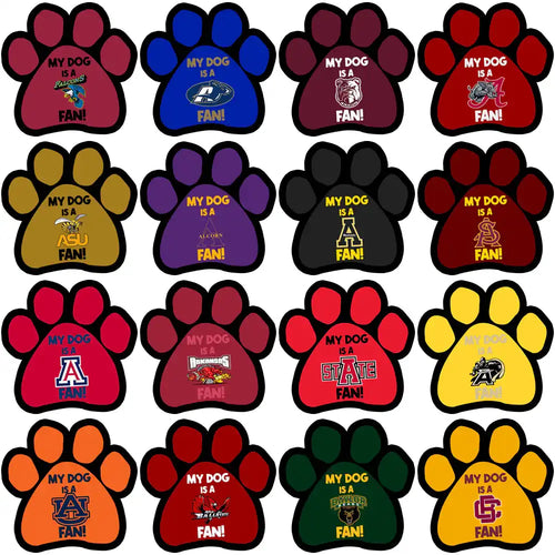 Paw print designs for dog fans of college teams, print-ready for DTF, DTG, embroidery, or tumbler wraps
